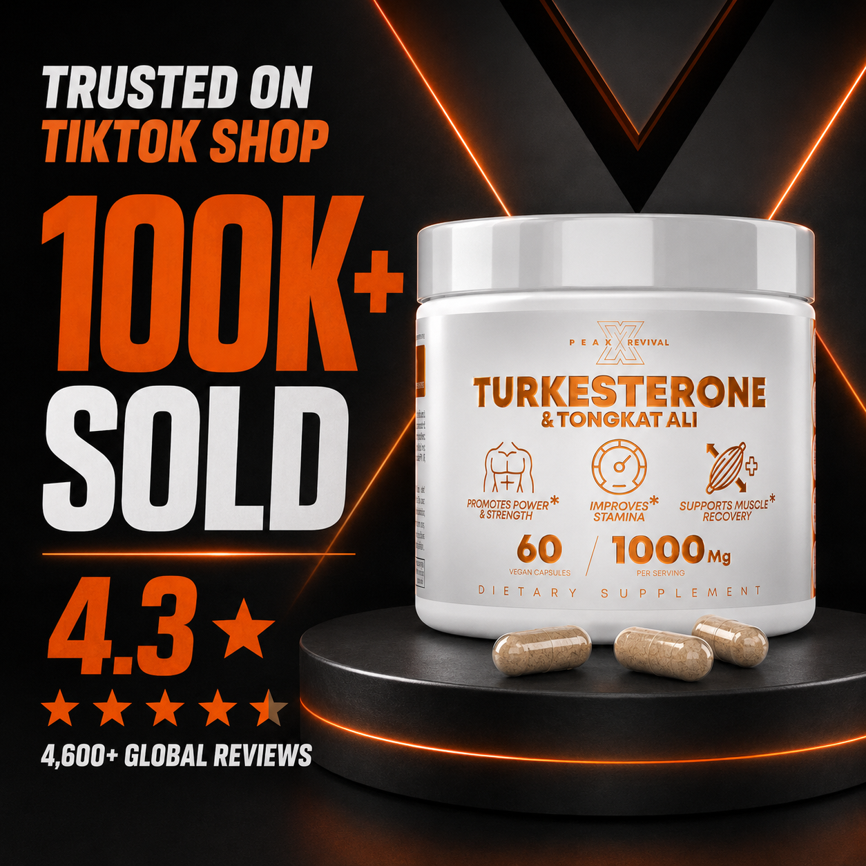 Turkesterone & Tongkat Ali – 60 Capsules, 1000mg Total Formula